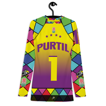 "Unleash Your Style Game with the Taegon Purtill #1 TucanesMX Training Long Sleeve Jersey!