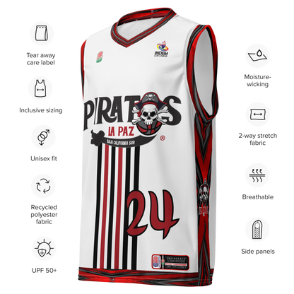 The La Paz Piratas Basketball Team's White Home Jersey
